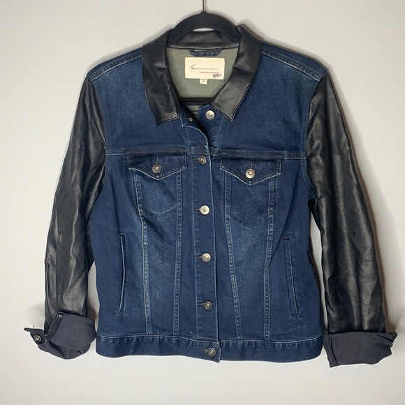 Two by Vince Camuto Jackets & Blazers - Two by Vince camuto denim jacket pleather sleeve M